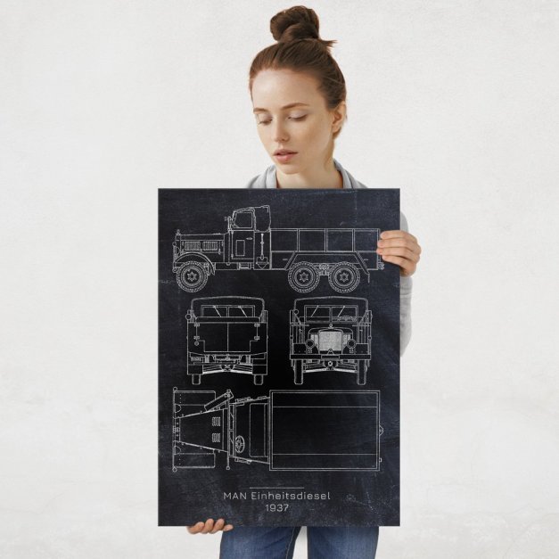 Plakat metalowy MAN Einheitsdiesel Projekt Blackboard L