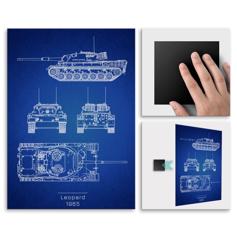 Plakat metalowy Leopard Projekt Blueprint L