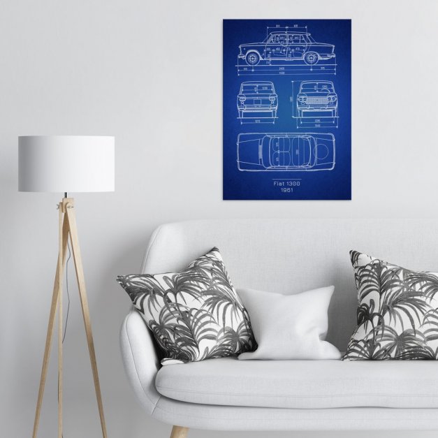 Plakat metalowy Fiat 1300 Projekt Blueprint L