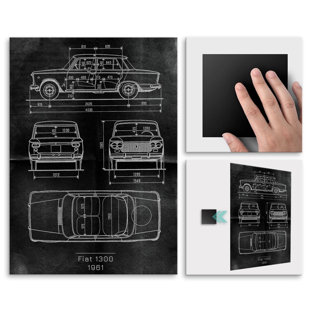Plakat metalowy Fiat 1300 Projekt Graphite M