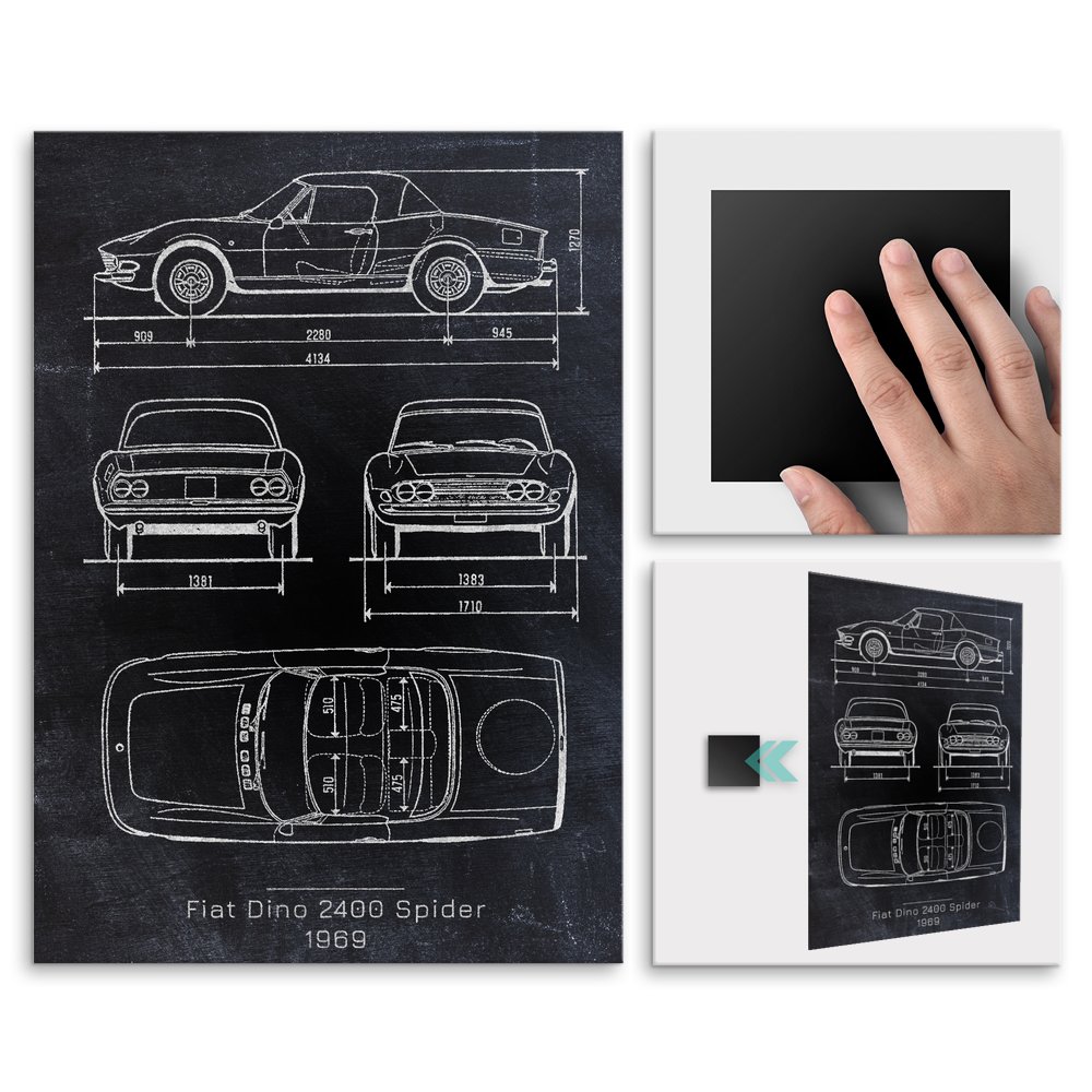 Plakat metalowy Fiat Dino 2400 Spider Projekt Blackboard M