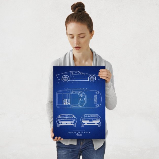 Plakat metalowy Lamborghini Miura Projekt Blueprint M