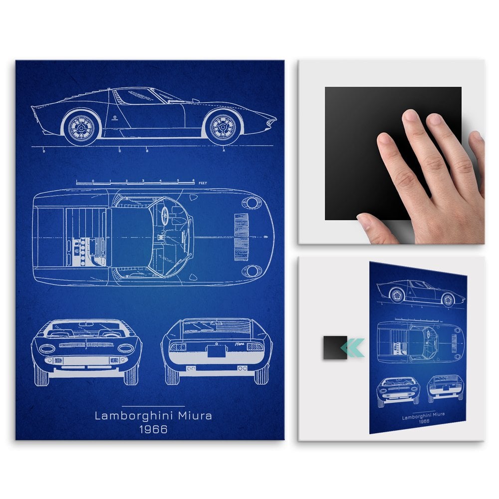 Plakat metalowy Lamborghini Miura Projekt Blueprint L