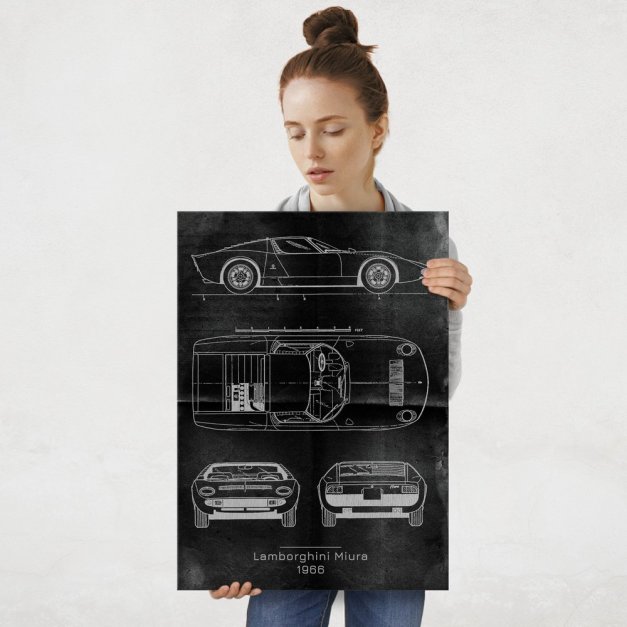 Plakat metalowy Lamborghini Miura Projekt Graphite L