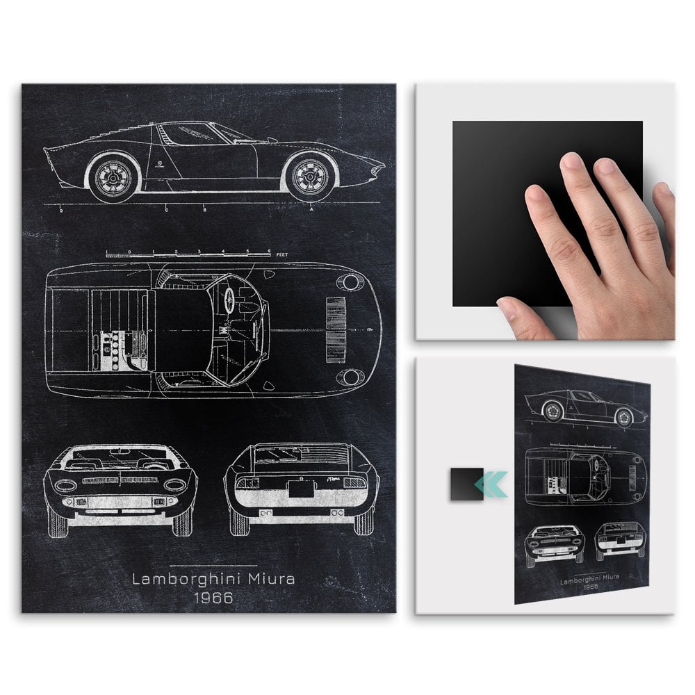 Plakat metalowy Lamborghini Miura Projekt Blackboard L