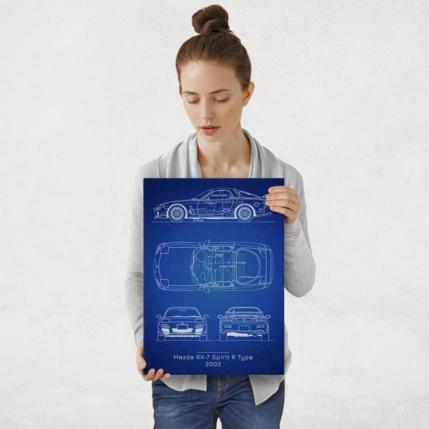 Plakat metalowy Mazda RX-7 Spirit R Type Projekt Blueprint M