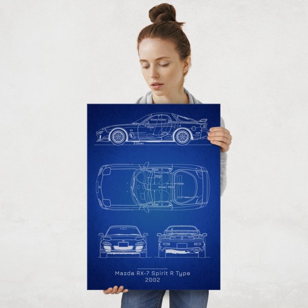 Plakat metalowy Mazda RX-7 Spirit R Type Projekt Blueprint L