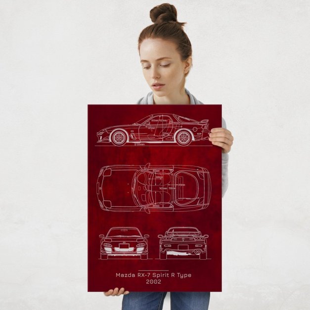Plakat metalowy Mazda RX-7 Spirit R Type Projekt Scarlet L