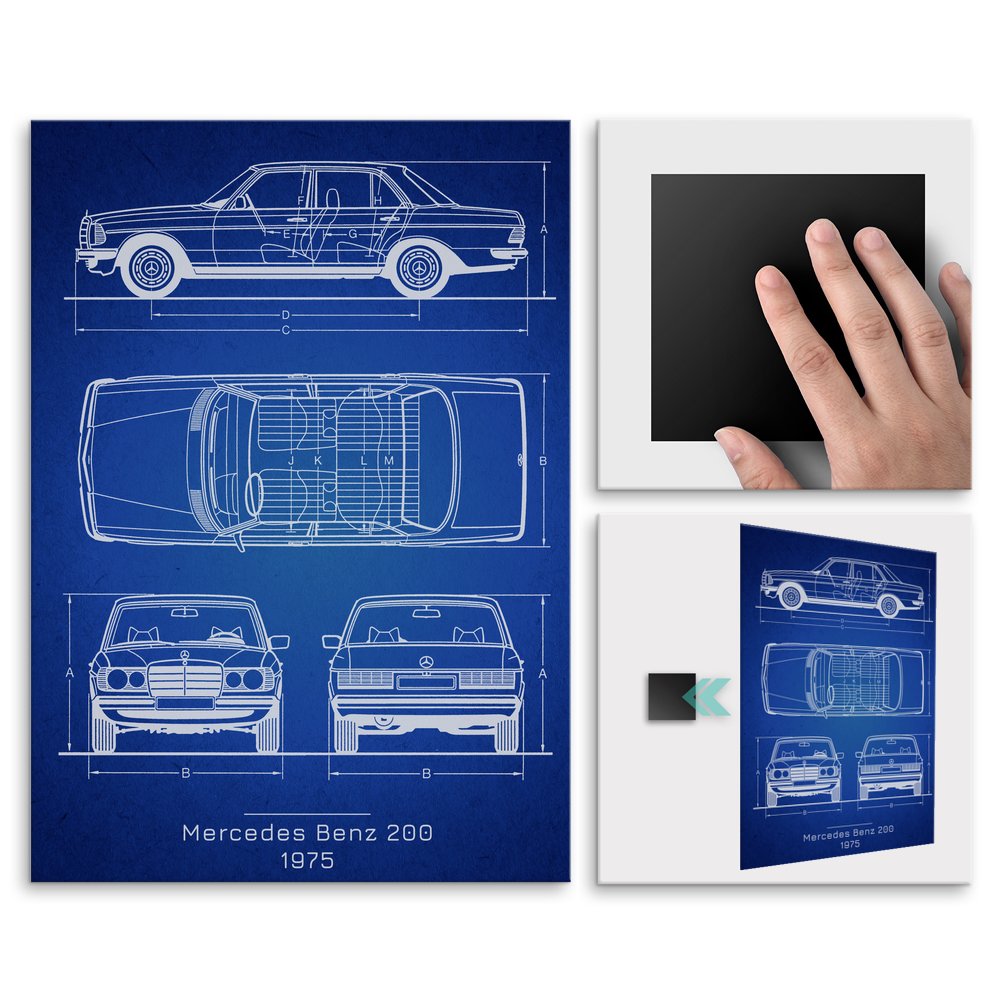 Plakat metalowy Mercedes Benz 200 Projekt Blueprint M