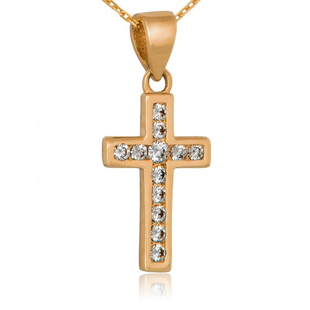 Złoty Krzyżyk 585 z Kryształkami Łańcuszek Grawer