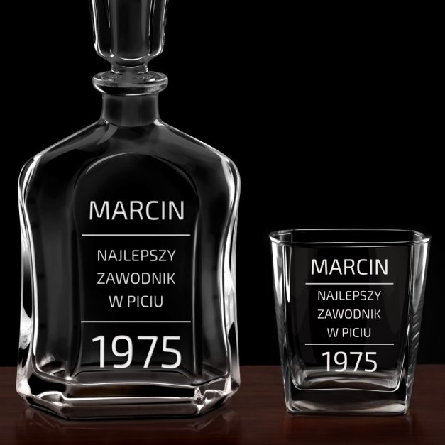 Karafka z 6 szklankami zestaw z grawerem dla konesera whisky na urodziny