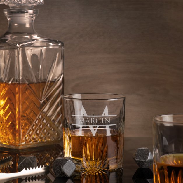 Karafka kryształowa do whisky z 6 szklankami zestaw z grawerem dla podróżnika