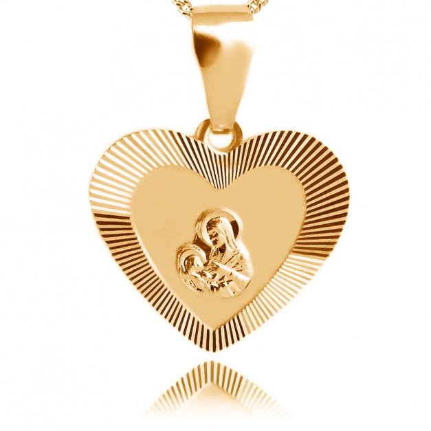 Srebrny Medalik 925 Złocony Matka Boska w Sercu Grawer