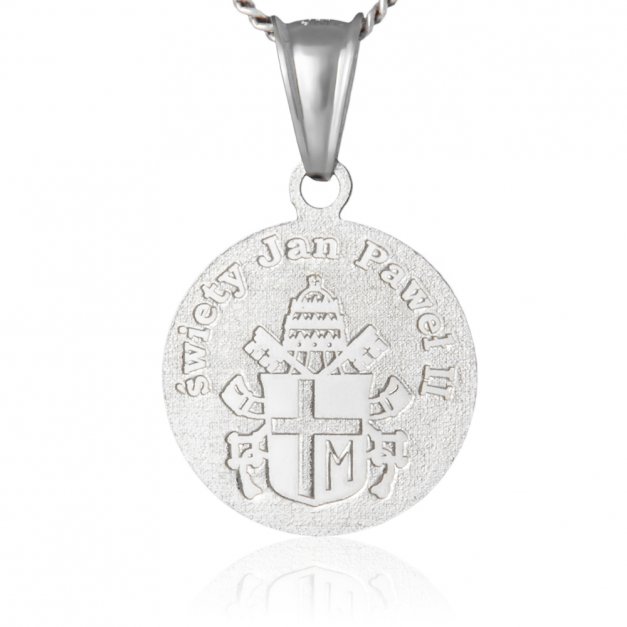 Srebrny Medalik 925 Jan Paweł II z Łańcuszkiem Grawer