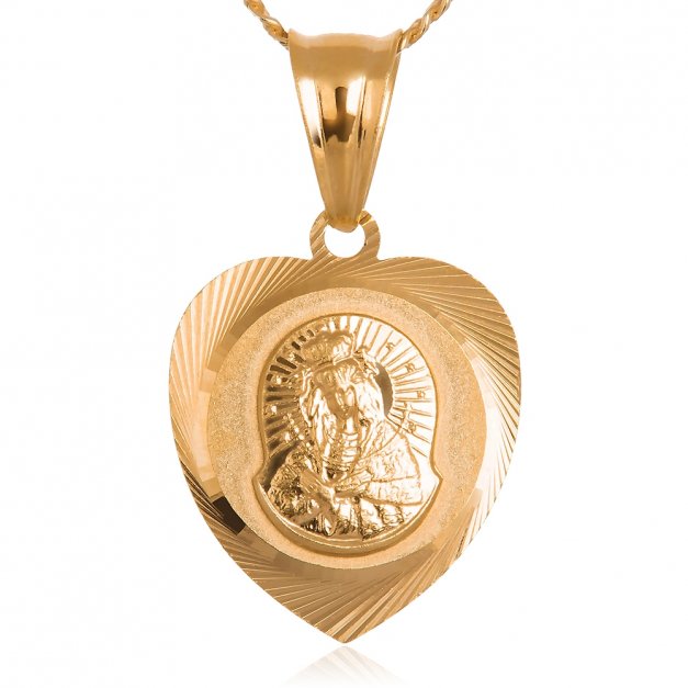Srebrny Medalik 925 Złocony Matka Boska z Łańcuszkiem Grawer