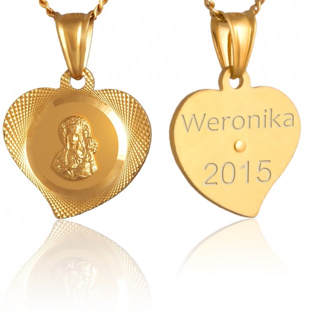 Srebrny Medalik 925 Złocony Matka Boska z Łańcuszkiem Grawer