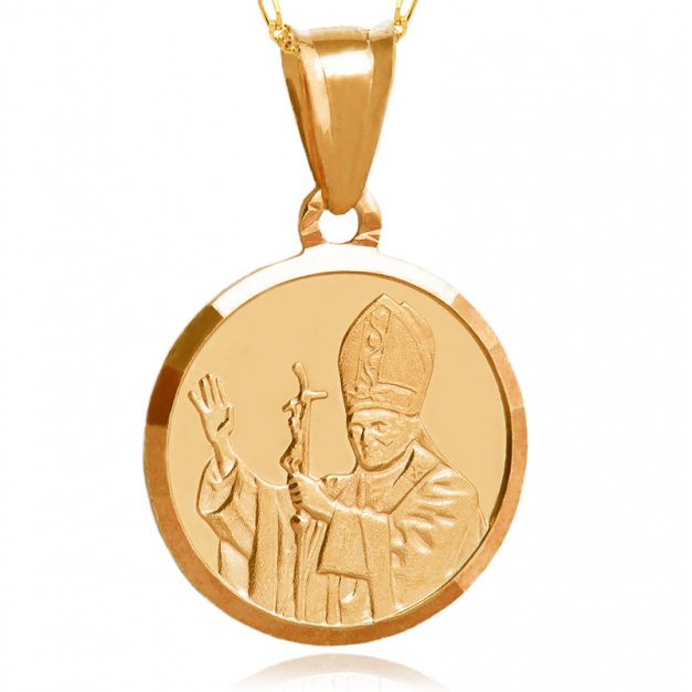 Srebrny Medalik 925 Złocony Jan Paweł II z Łańcuszkiem Grawer