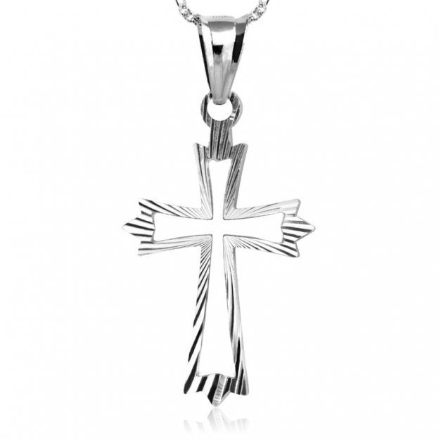 Srebrny Krzyżyk 925 Ażurowy z Łańcuszkiem Grawer