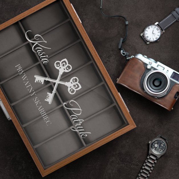 Szkatułka drewniana kuferek na zegarki z grawerem dla pary na ślub rocznicę parapetówkę
