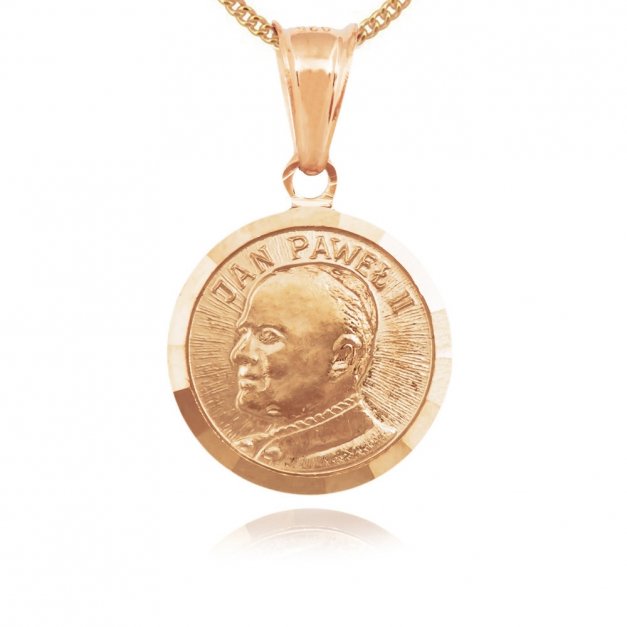 Srebrny Medalik 925 Złocony Jan Paweł II z Łańcuszkiem Grawer