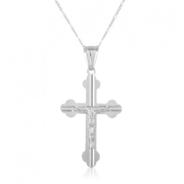 Srebrny Krzyżyk 925 Trójlistny z Łańcuszkiem Pasyjka Grawer