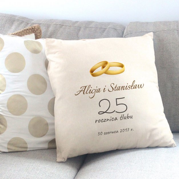 Poduszka bawełniana z nadrukiem dla pary na 25 rocznicę ślubu