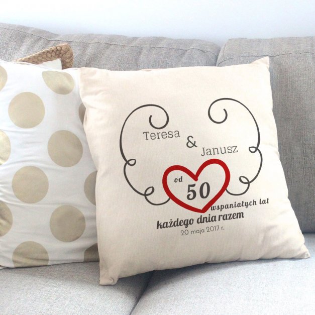 Poduszka bawełniana z nadrukiem dla pary na 50 rocznicę