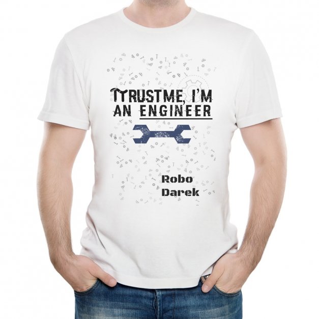 Koszulka męska biała z nadrukiem dla inżyniera
