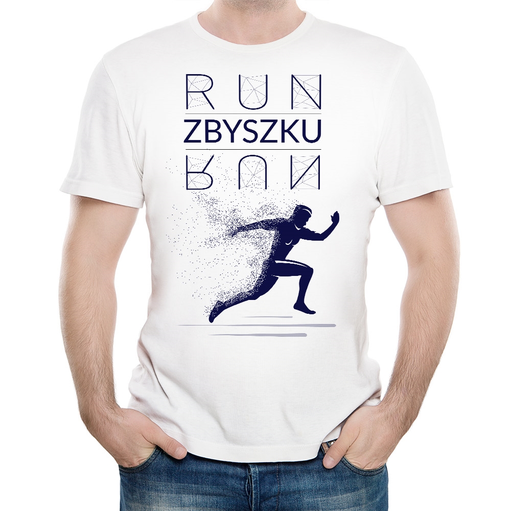 Koszulka mska biaa z nadrukiem dla biegacza na imieniny
