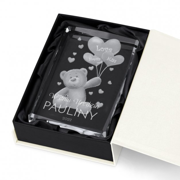 Kryształ 3D grawerowany w pudełku z nadrukiem dla dziewczyny żony na urodziny