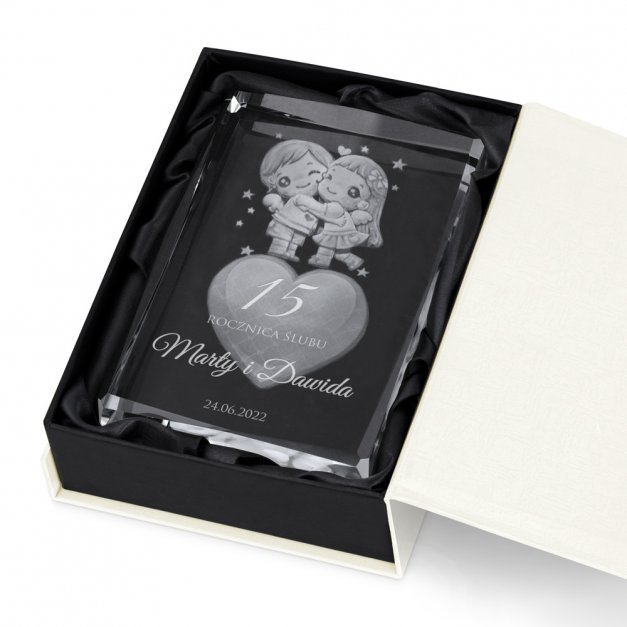 Kryształ 3D grawerowany serce w opakowaniu z nadrukiem dla pary na rocznicę