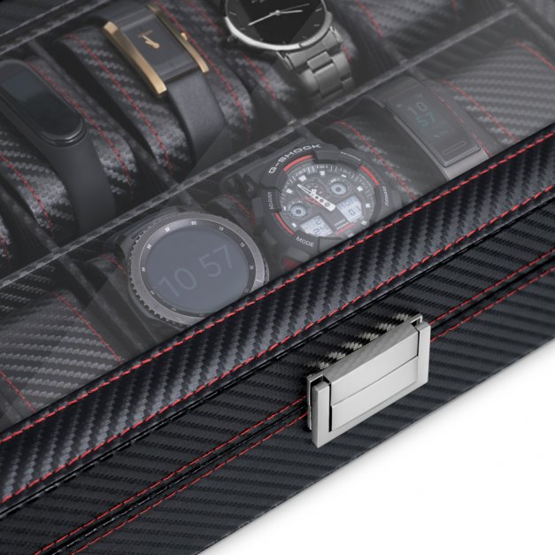 Szkatułka karbonowa kuferek na zegarki z grawerem dla gentlemana