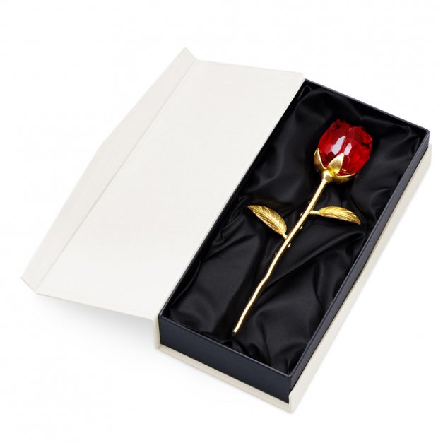 Róża kryształowa w pudełku z nadrukiem dla rodziców jako podziękowanie ślubne