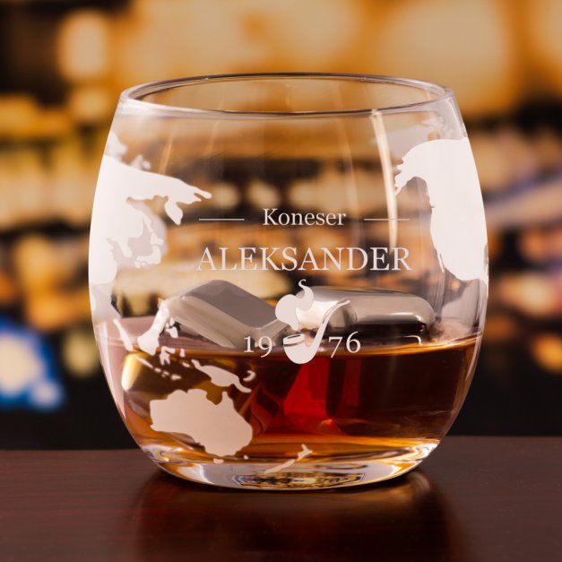 Zestaw do whisky karafka globus statek z 2 szklankami z grawerem dla konesera na urodziny