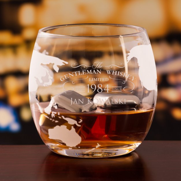 Zestaw do whisky karafka globus statek z 2 szklankami z grawerem dla gentlemana na urodziny