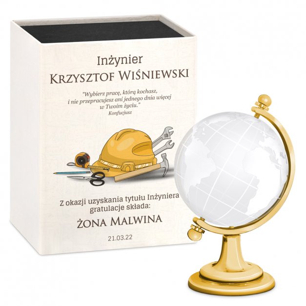 Globus szklany kryształ z nadrukiem dla męża inżyniera