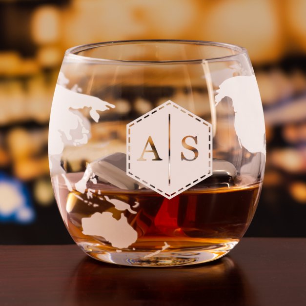 Karafka szklana ze statkiem do whisky z 4 szklankami zestaw z grawerem inicjały
