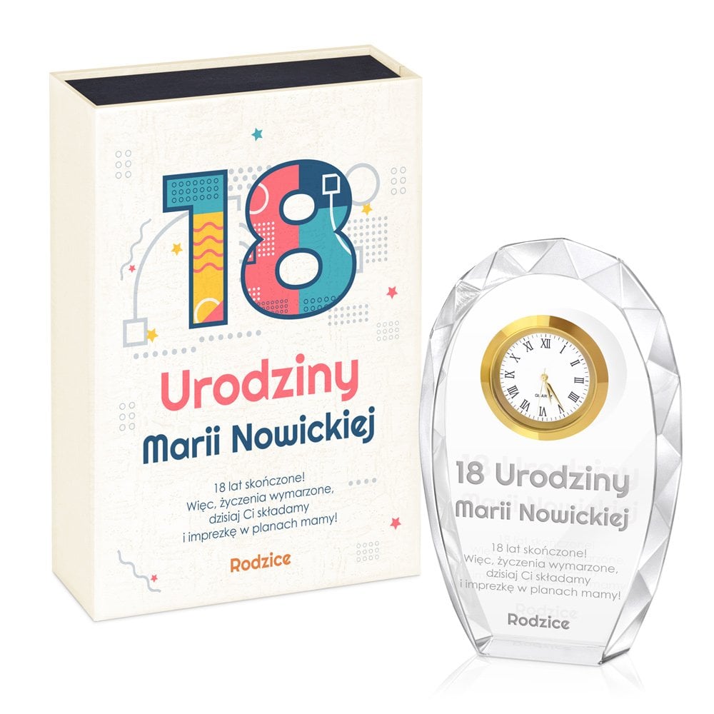 Statuetka krysztaowa z grawerem w pudeku z nadrukiem dla niej na 18 urodziny