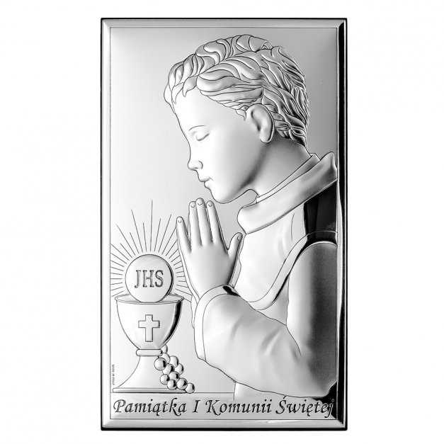 Obrazek srebrny z grawerem dla chłopca na komunię