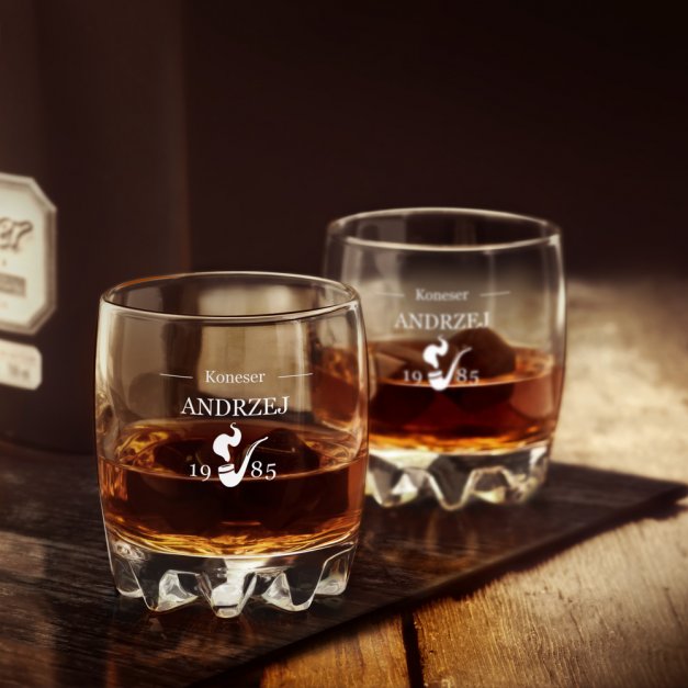 Szklanka grawerowana sylwana z dedykacją dla konesera whisky