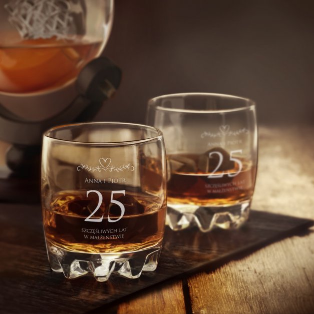 Karafka globus 6 szklanek sylwana zestaw do whisky grawer na 25 rocznicę