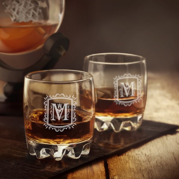 Karafka globus 6 szklanek sylwana zestaw do whisky grawer inicjał