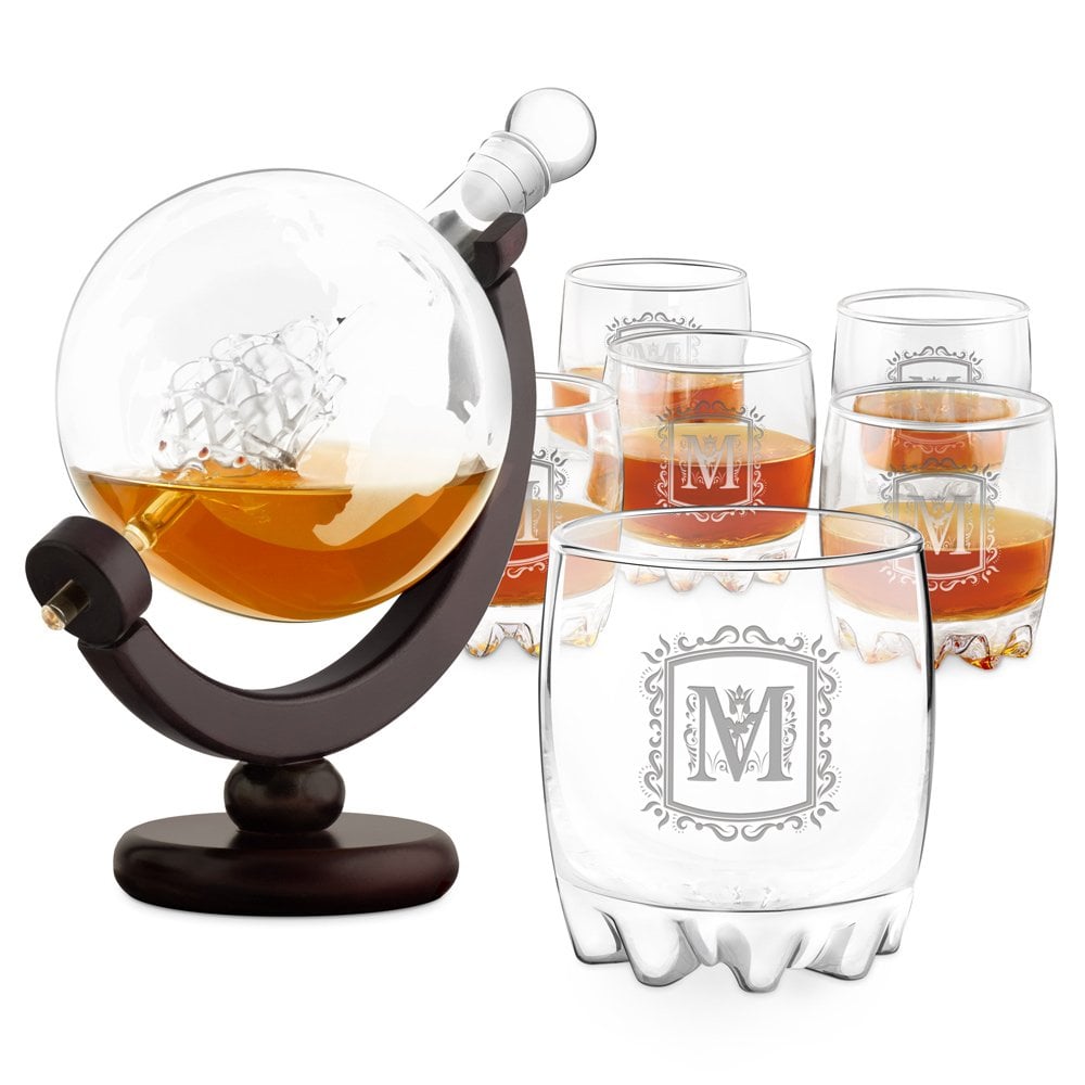 Karafka globus 6 szklanek sylwana zestaw do whisky grawer inicja