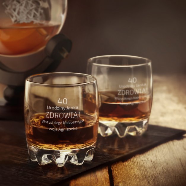 Karafka globus 6 szklanek sylwana zestaw do whisky grawer 40 urodziny