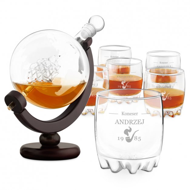 Karafka globus 6 szklanek sylwana zestaw do whisky grawer koneser