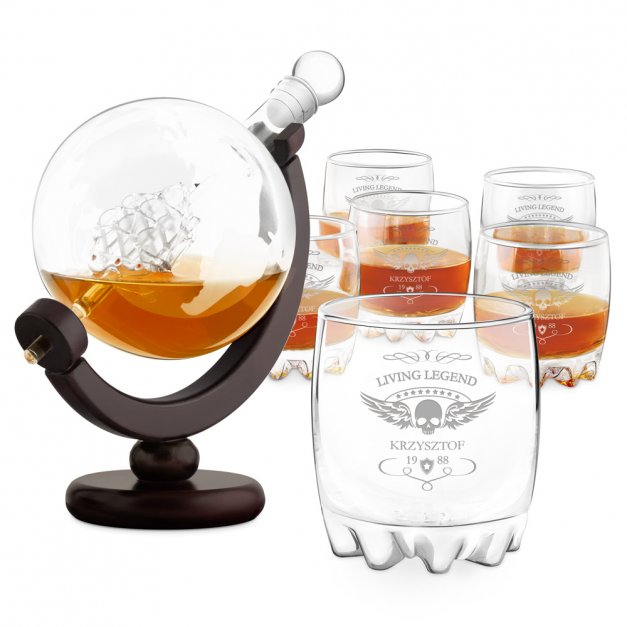 Karafka globus 6 szklanek sylwana zestaw do whisky grawer