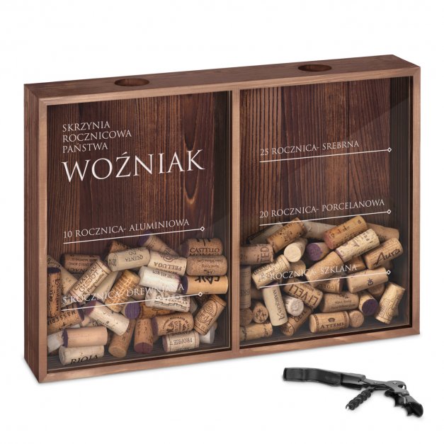 Skrzynka na korki od wina podwójna z nadrukiem dla pary na rocznicę
