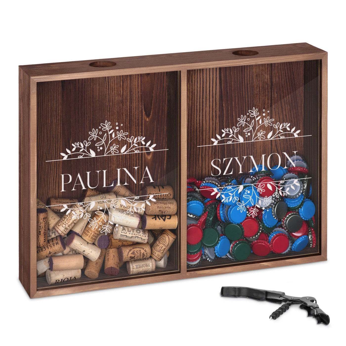 Skrzynka na korki od wina i kapsle podwjna z nadrukiem dla pary na lub rocznic parapetwk