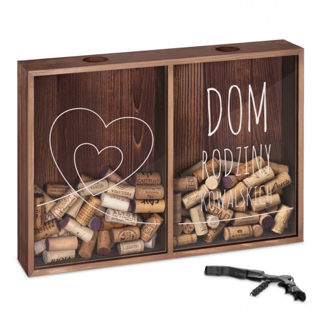 Skrzynka na korki od wina podwójna z nadrukiem dla pary na parapetówkę ślub rocznicę