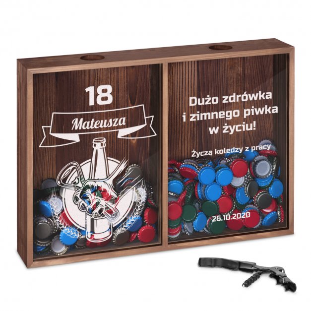 Skrzynka na kapsle podwójna z nadrukiem dla kolegi na 18 urodziny